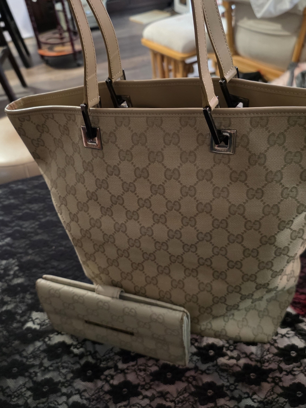Gucci Beige Monogram Tote and Wallet Set